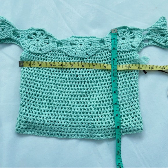 ❤️SOLD NWT Tularosa X Revolve Izzy Mint Crochet Knit Off Shoulder Tie Crop Top - Picture 8 of 11